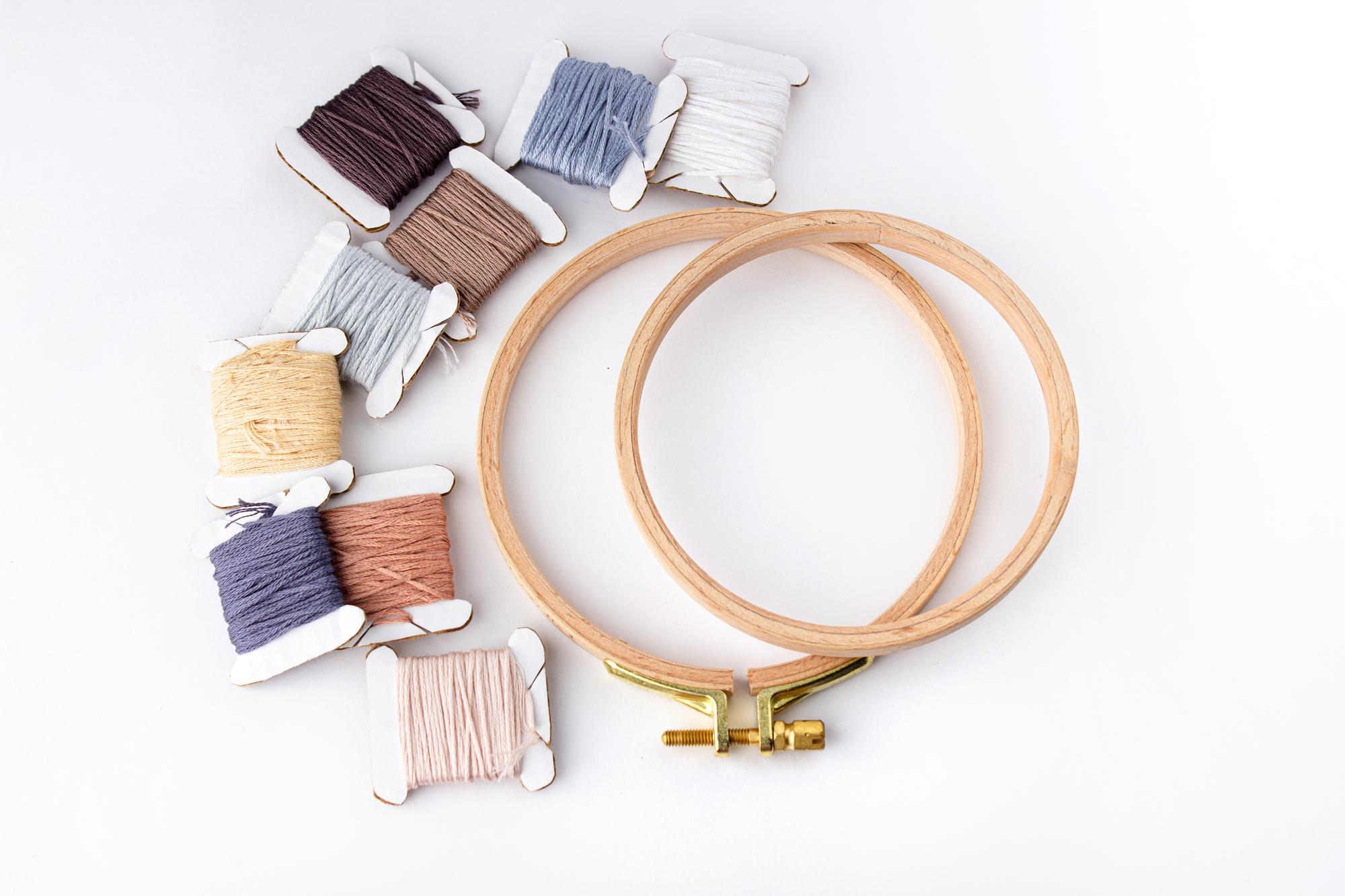 Studio workbench with threads and hoop