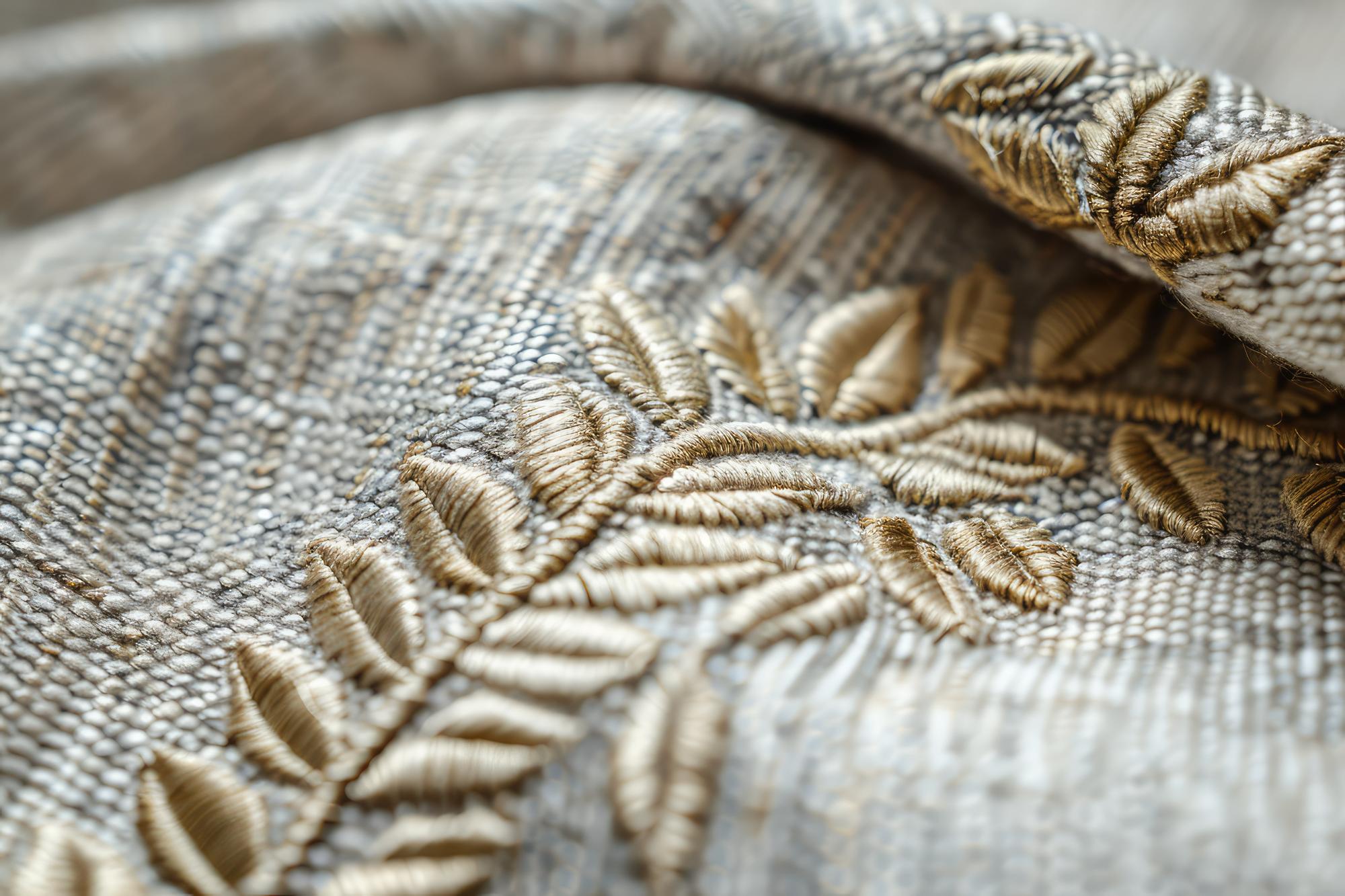 Close-up of embroidered stitches on linen